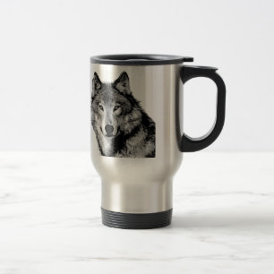 Black & White Wolf Travel Mugs