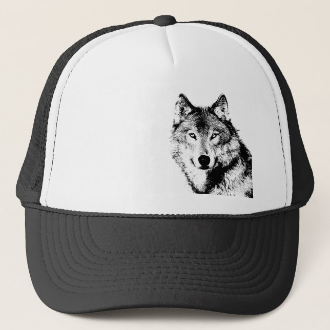 Black & White Wolf Trucker Hat (Front)