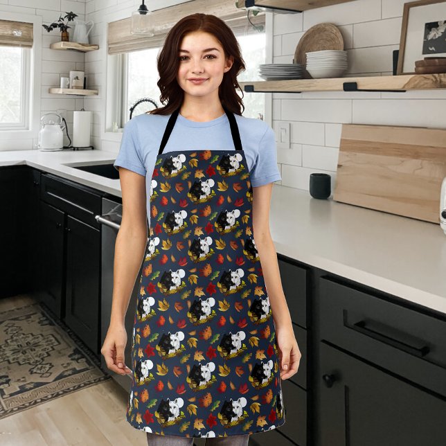 Black White Wolves Moonlight Autumn Leaves Apron (Creator Uploaded)