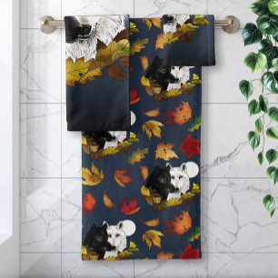 Black White Wolves Moonlight Autumn Leaves Bath Towel Set