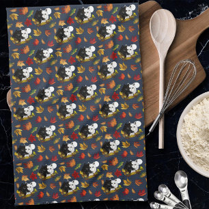 Black White Wolves Moonlight Autumn Leaves Tea Towel