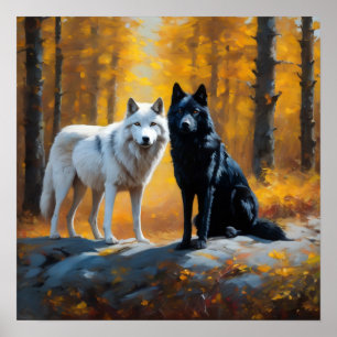 Black White Wolves Poster