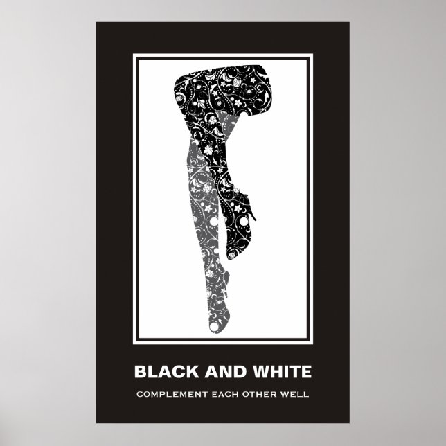 Black white woman's floral legs motivational poster (Front)