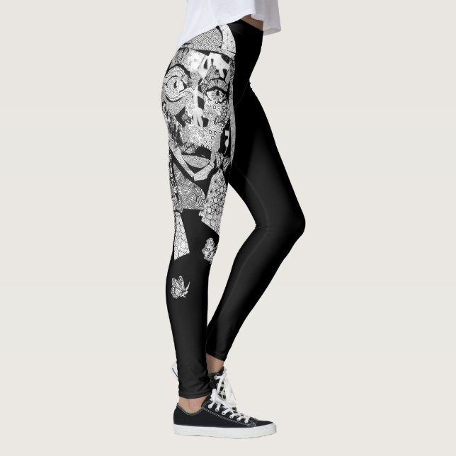 Black White Women Face Collage Artistic Leggings (Right)