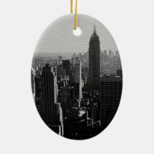 Black & White Wood Effect NYC Christmas Ornament