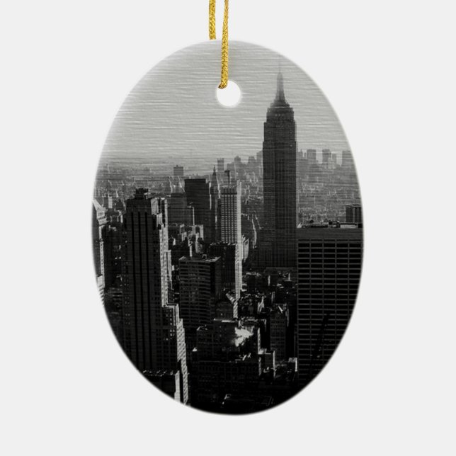 Black & White Wood Effect NYC Christmas Ornament (Back)