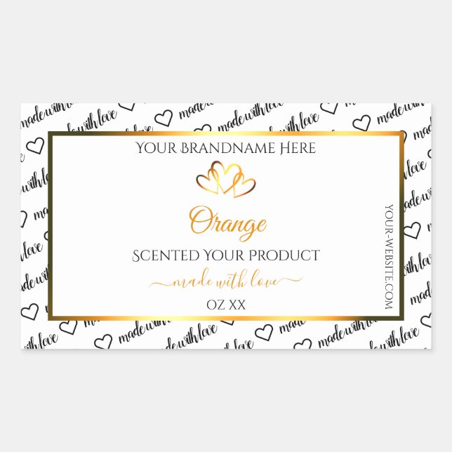 Black White Word Cloud Product Label Orange Hearts (Front)