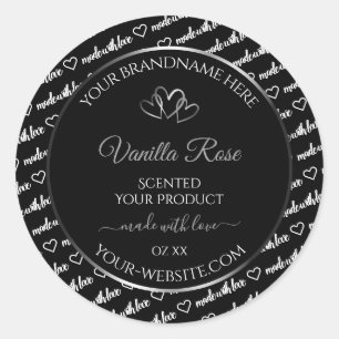 Black White Word Cloud Product Label Silver Hearts