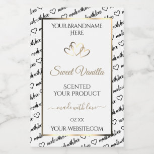 Black White Word Cloud Product Labels Gold Heart