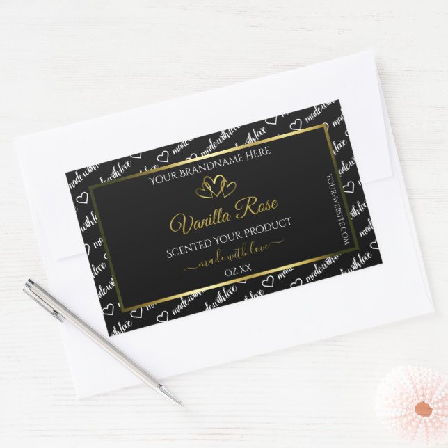 Black White Word Cloud Product Labels Gold Hearts (Envelope)