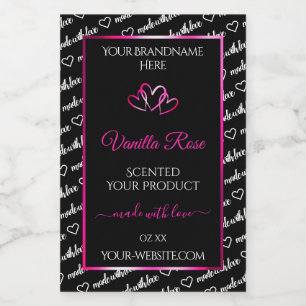 Black White Word Cloud Product Labels Pink Hearts