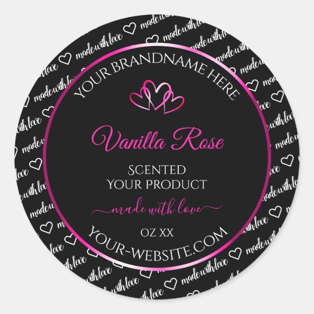 Black White Word Cloud Product Labels Pink Hearts (Front)