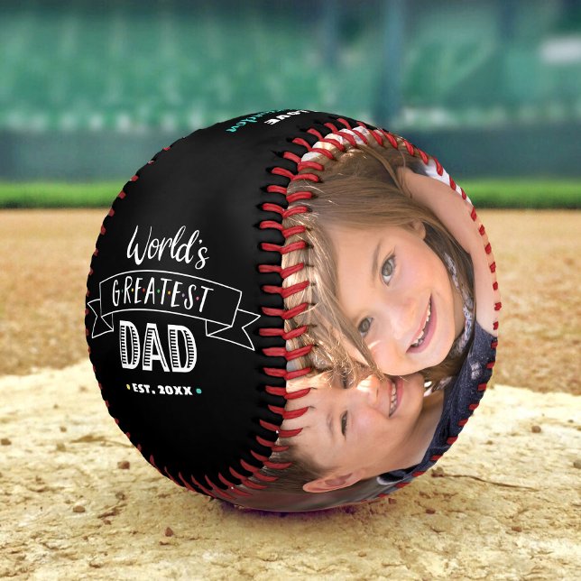 Black White World’s Greatest Dad Photo Collage Fun Baseball (Creator Uploaded)