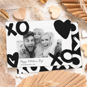 Black white xo heart photo valentine day holiday card