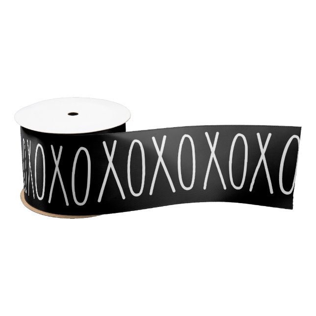 Black White Xoxo Handwritten Script Gift Satin Ribbon (Spool)