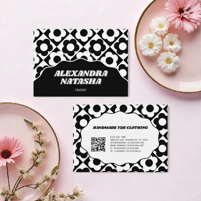 Black White Y2K Flower Handmade Clothing  Business Card (Creator Uploaded)