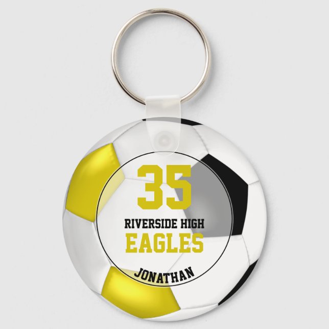 black white yellow boys' soccer team colours key ring (Front)