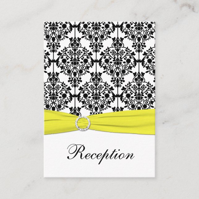 Black, White, Yellow Damask Enclosure Card (Front)