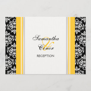 Black white yellow damask wedding engagement invitation