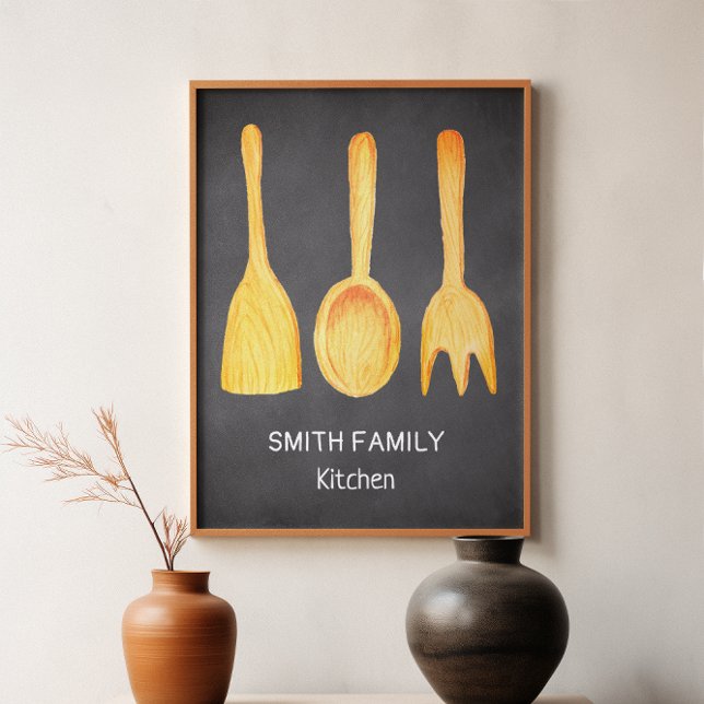 Black White Yellow Kitchen Utensils Chalkboard Poster (Creator Uploaded)