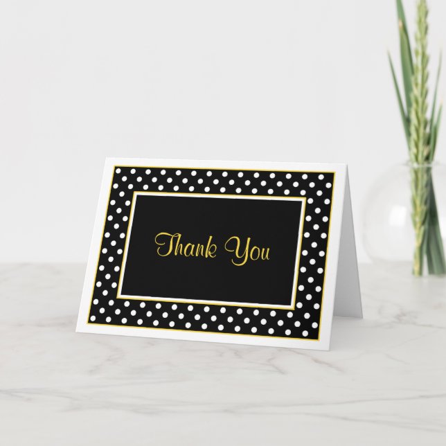 Black White Yellow Polka Dot Wedding Thank You (Front)