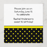 Black White Yellow Polka Dots Party Invite