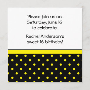 Black White Yellow Polka Dots Party Invite