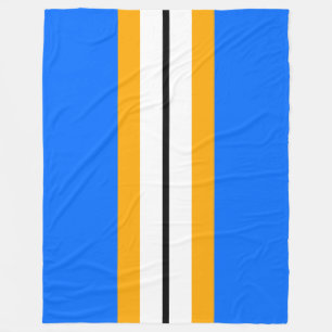 Black White Yellow Racing Stripes On Bright Blue Fleece Blanket