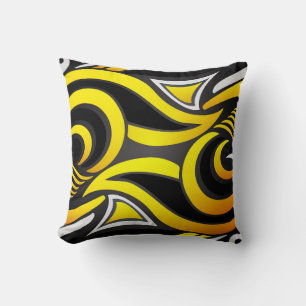 Black, White & Yellow Striped Background Cushion