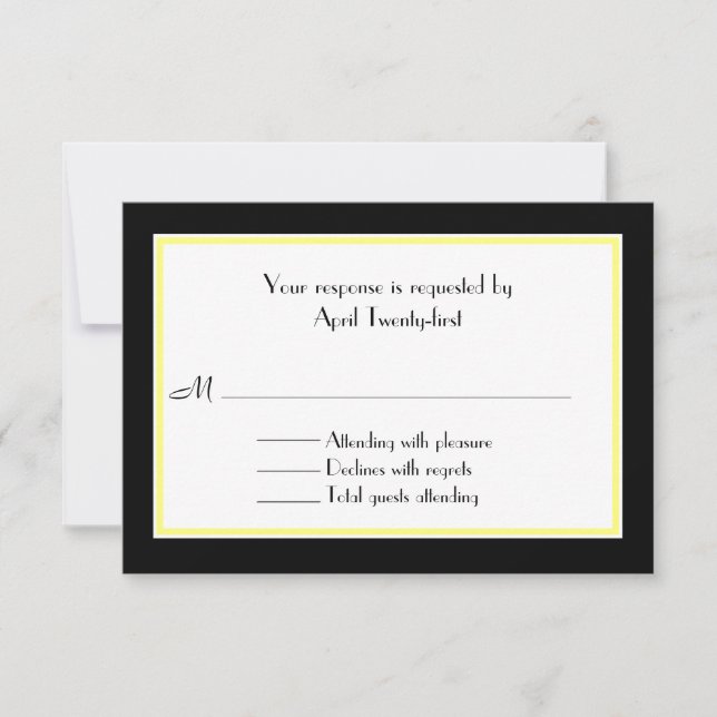 Black, White, & Yellow Wedding RSVP Card (Front)