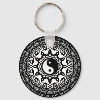 Black White Yin Yang Mandala Daily Reminder Words Key Ring