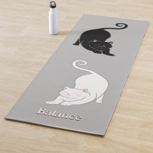 Black & White Yoga Cats on Light Silver Grey Mat