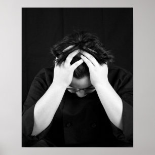 Black & White Young Man Head in Hands 16x20  Poster