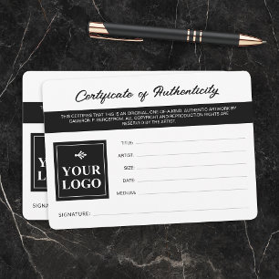 Black White Your Logo Certificate of Authenticity