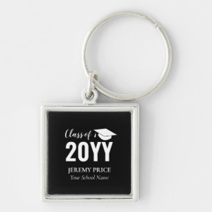Black & White Your Name Custom Graduation Gift Key Ring