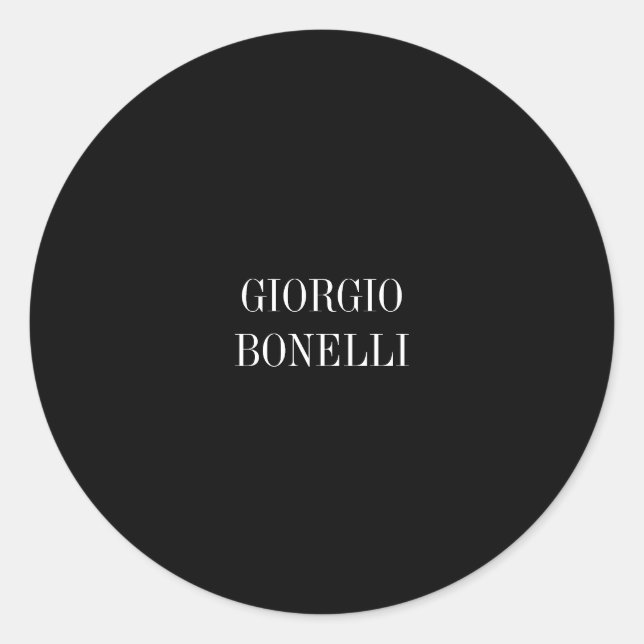 Black White Your Name Minimalist Personal Modern Classic Round Sticker (Front)