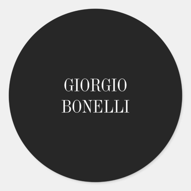 Black White Your Name Minimalist Personal Modern Classic Round Sticker (Front)