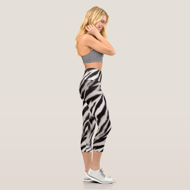 Black White Zebra Animal Print Capri Leggings (Right)