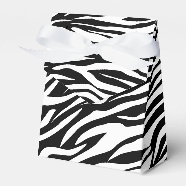 Black white zebra animal print wedding favour box (Front Side)