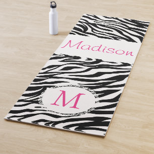 Black White Zebra Animal Trendy Monogram Yoga Mat