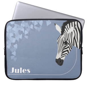 Black White Zebra Blue Ivy add Name Laptop Sleeve