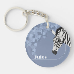 Black White Zebra Blue Yellow Ivy add Name Key Ring
