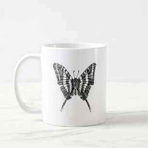 Black & White Zebra Butterfly Ink Drawing Coffee Mug