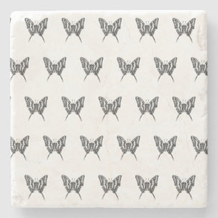 Black & White Zebra Butterfly Ink Drawing Pattern Stone Coaster