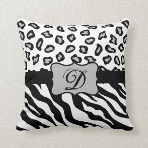Black & White Zebra & Cheeta Skin Personalised Cushion