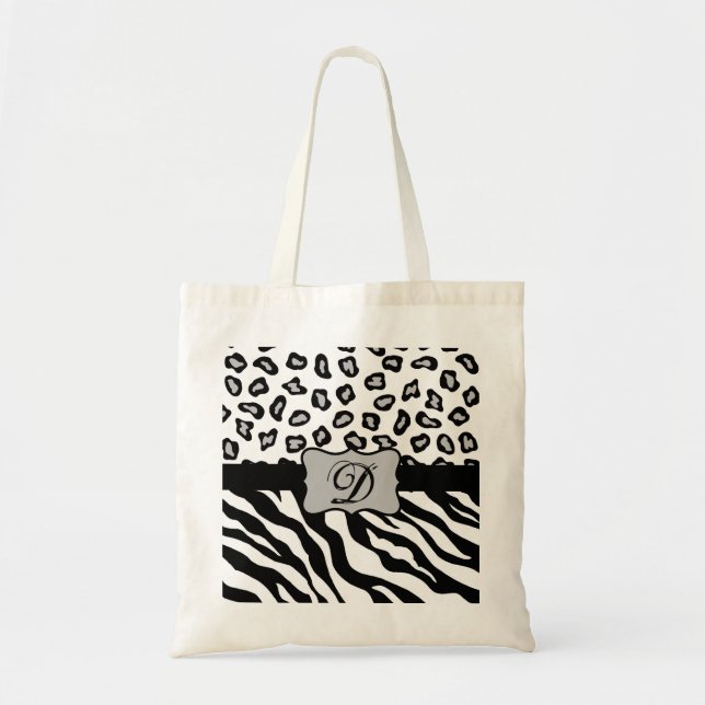 Black & White Zebra & Cheeta Skin Personalised Tote Bag (Front)