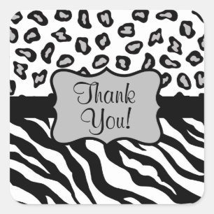 Black & White Zebra & Cheetah Skin Personalised Square Sticker