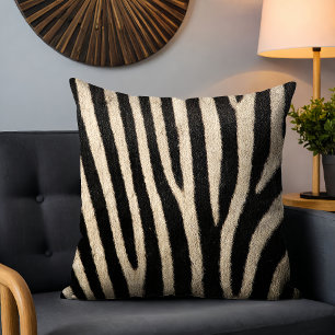 Black White Zebra Faux Fur Pattern Cushion