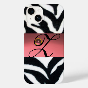 BLACK WHITE ZEBRA FUR  PINK GEM MONOGRAM, Case-Mate iPhone 14 CASE
