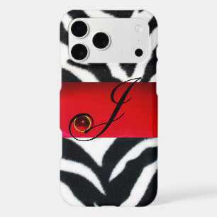 BLACK WHITE ZEBRA FUR RED RUBY GEM MONOGRAM,
